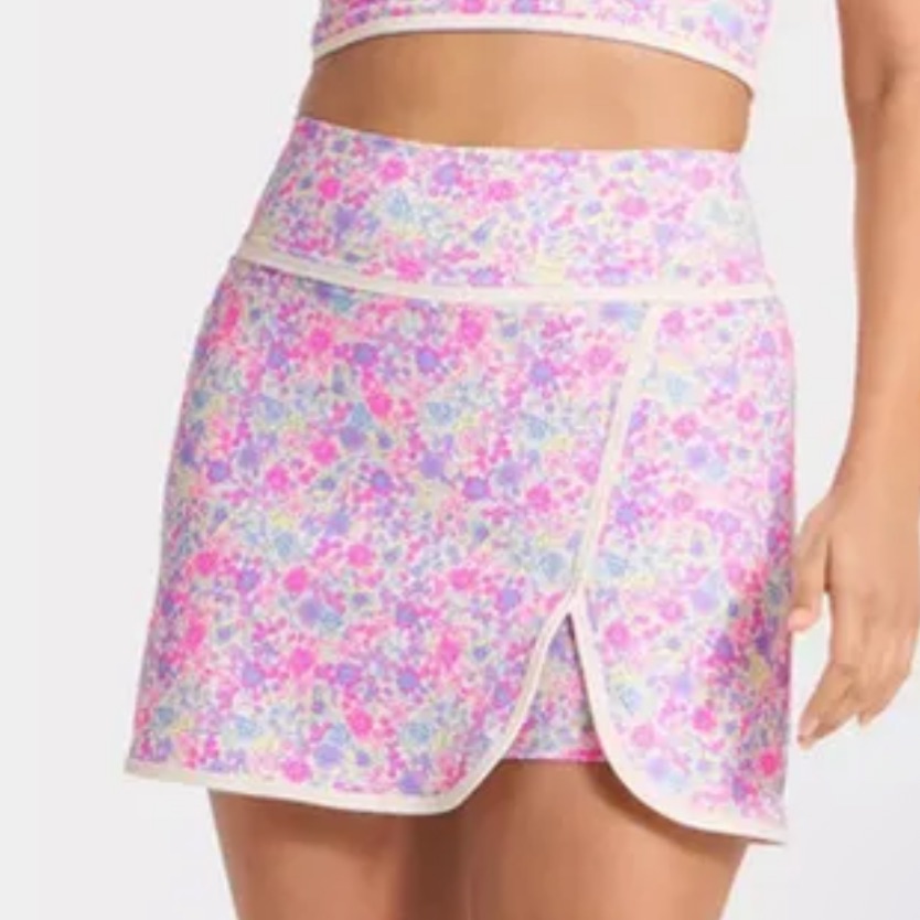 New Joylab Women's Floral Print Piped Longline Sports Bra, S - Pink
